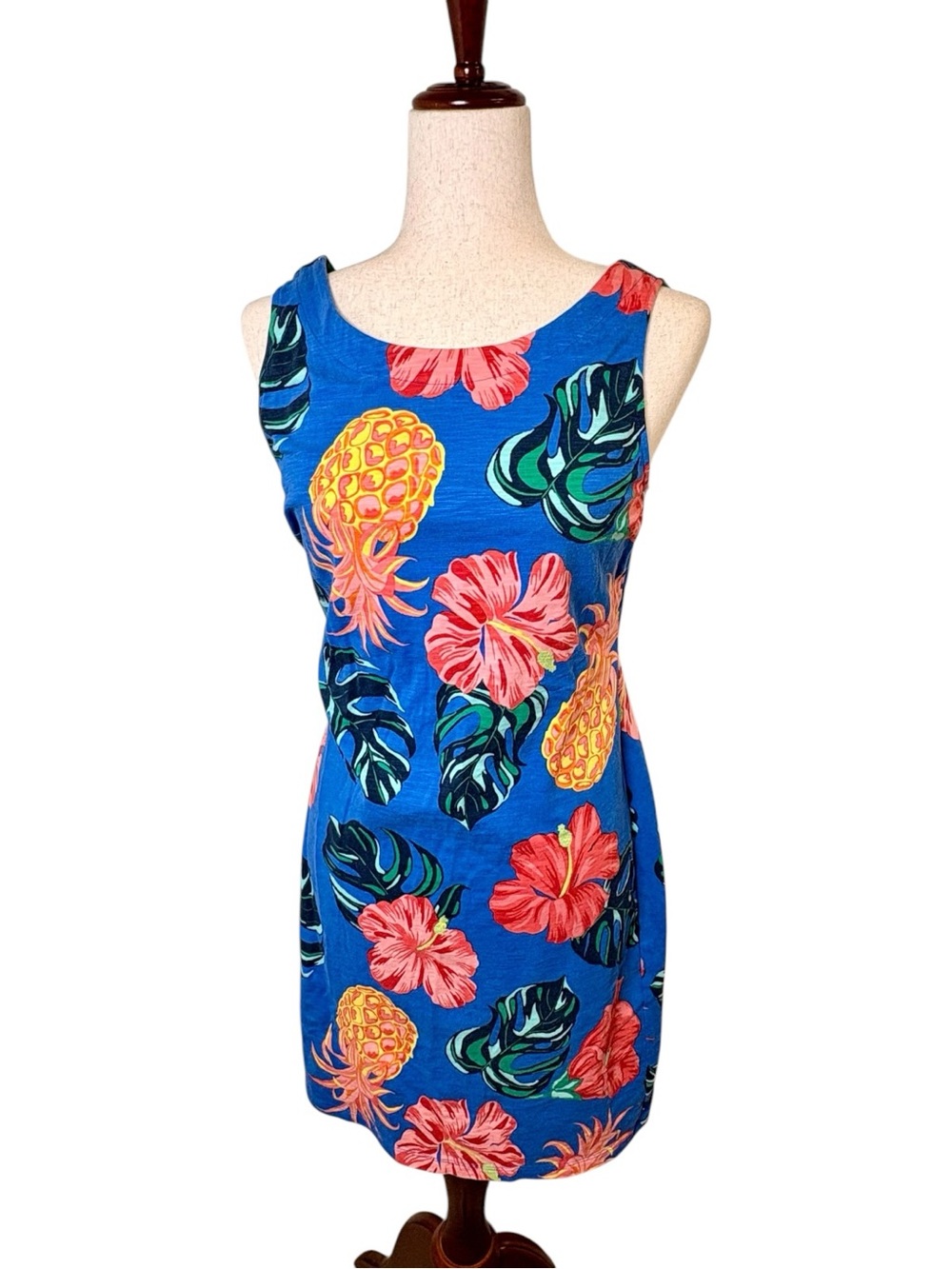 Tommy Bahama Blue Tropical Pineapple Hibiscus Mini Dress Resort Small